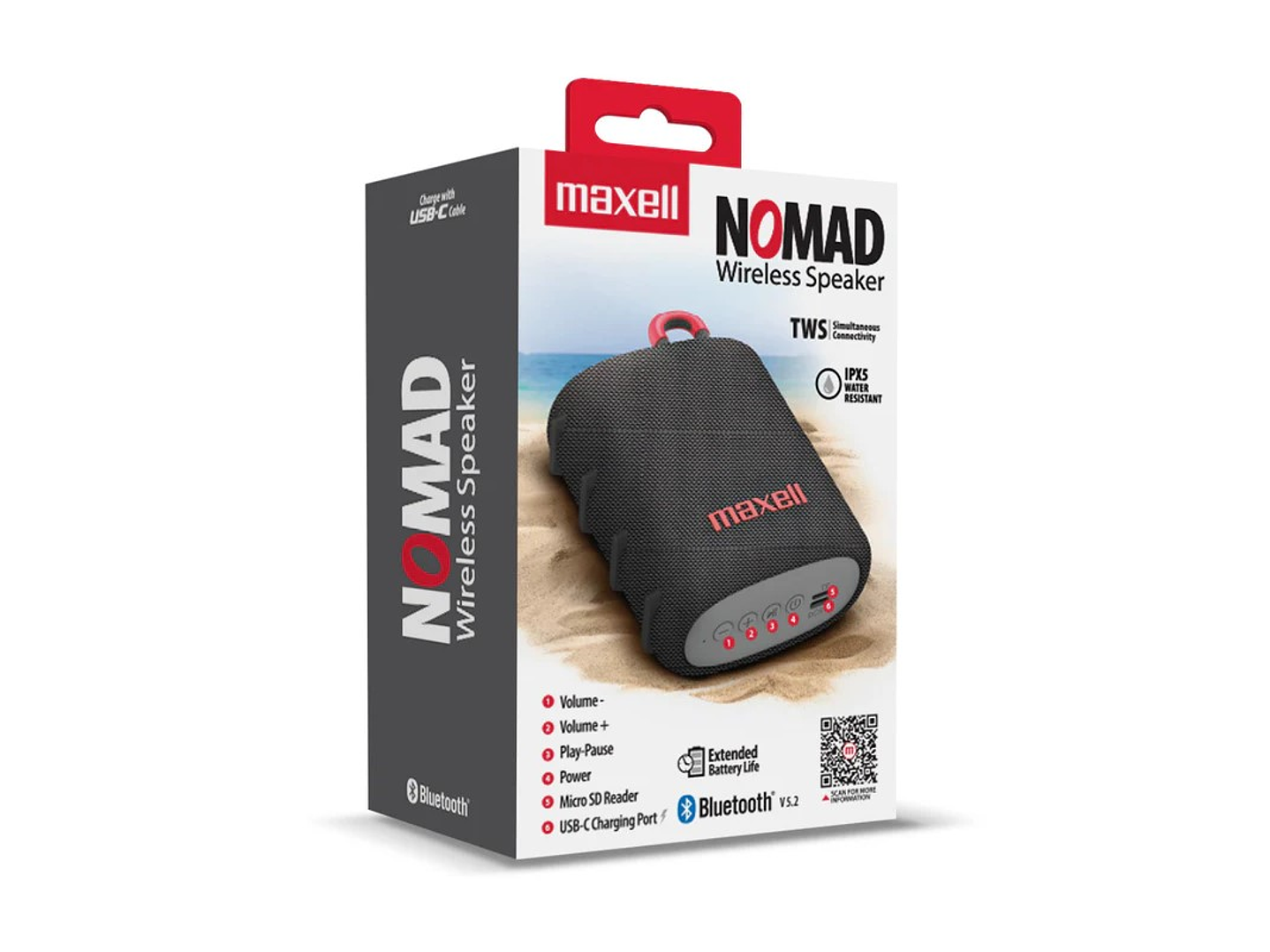 Parlante Bluetooth Portátil Maxell Nomad Tws 15 Hr Ipx5 Gris 2