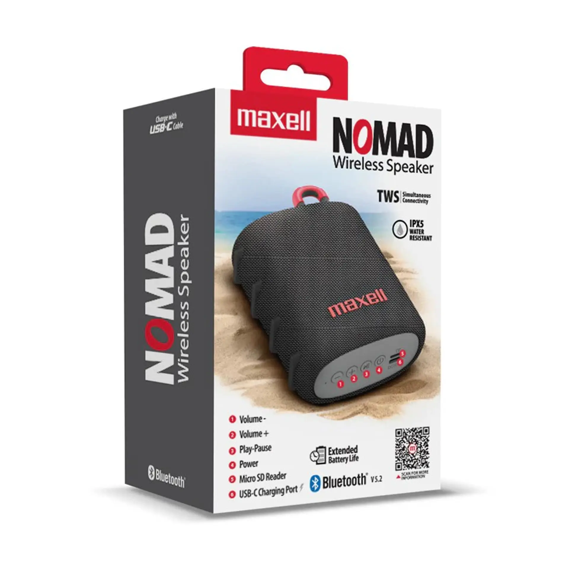 Parlante Bluetooth Portátil Maxell Nomad Tws 15 Hr Ipx5 Gris 2