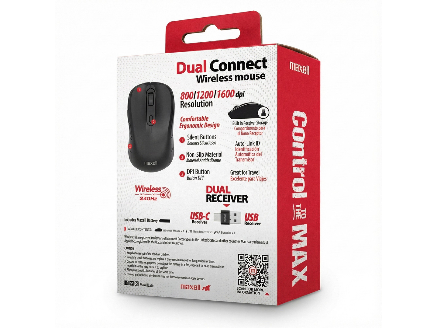 Mouse Inalámbrico Maxell MOWL-350 1600dpi Dual Usb/usb-c 4