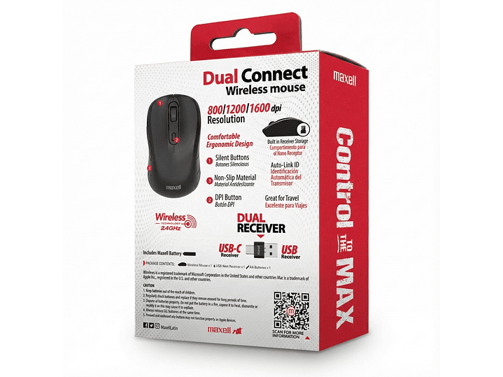 Mouse Inalámbrico Maxell MOWL-350 1600dpi Dual Usb/usb-c 4