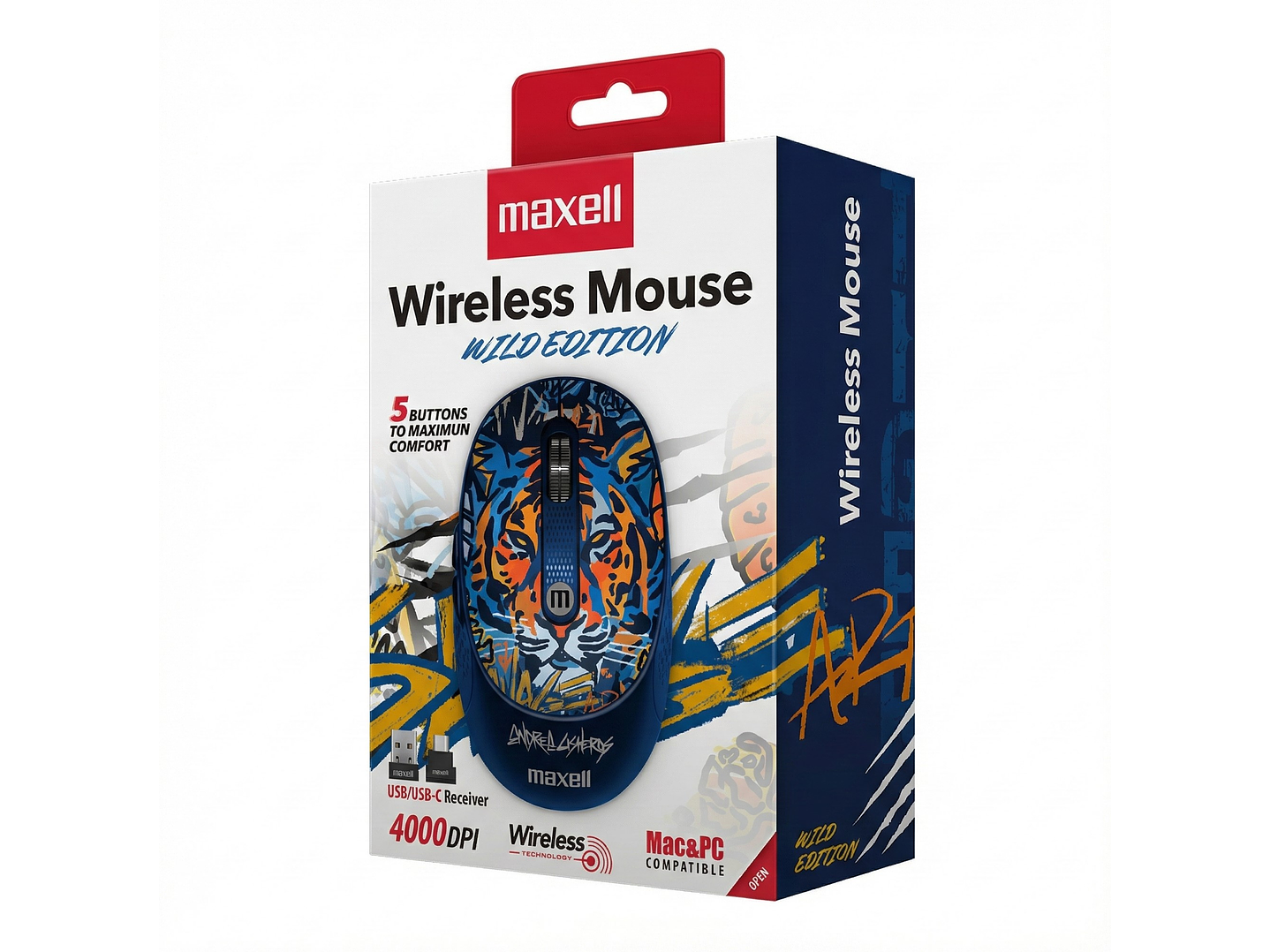 Mouse Inalámbrico Maxell Wild Tigre 4000dpi Usb/usb-c 3