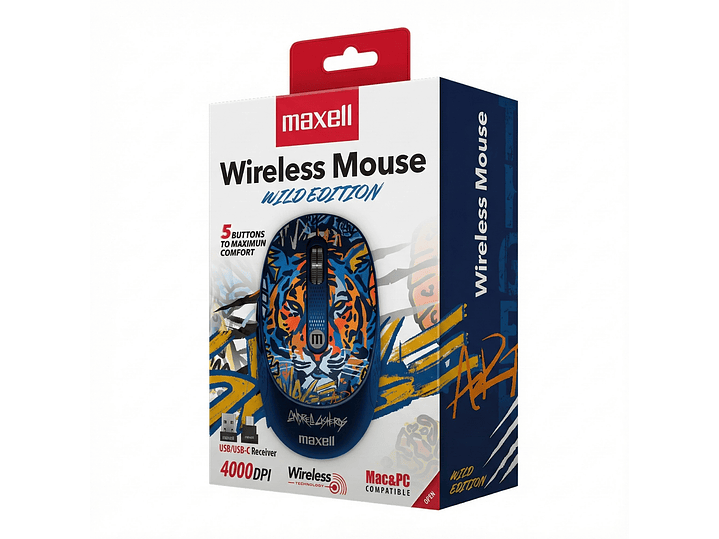 Mouse Inalámbrico Maxell Wild Tigre 4000dpi Usb/usb-c 3