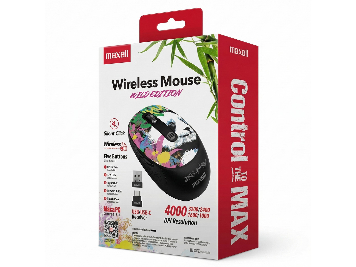 Mouse Inalámbrico Maxell Wild Panda 4000dpi Usb/usb-c 3