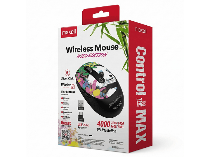 Mouse Inalámbrico Maxell Wild Panda 4000dpi Usb/usb-c 3