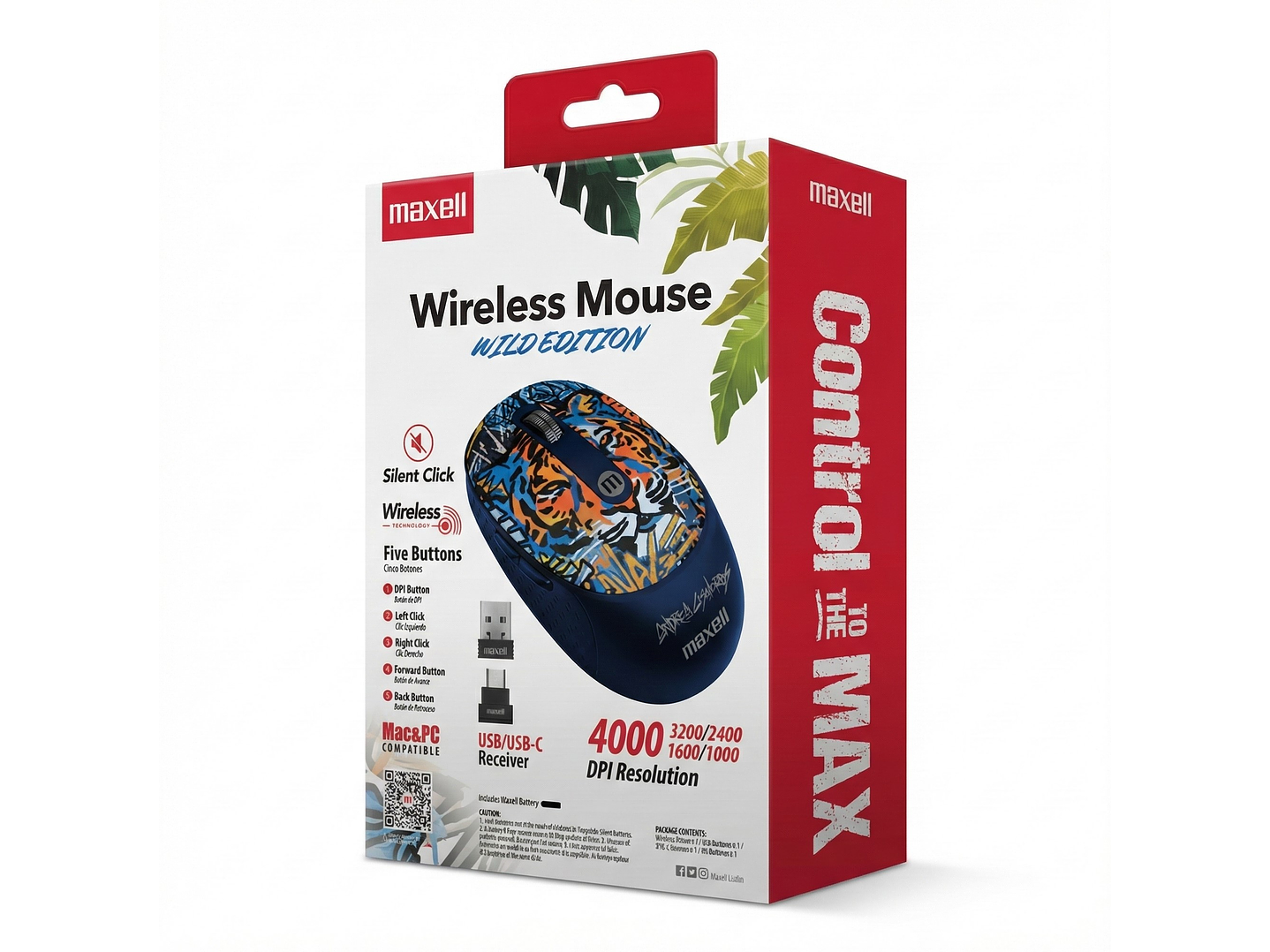 Mouse Inalámbrico Maxell Wild Tigre 4000dpi Usb/usb-c 5