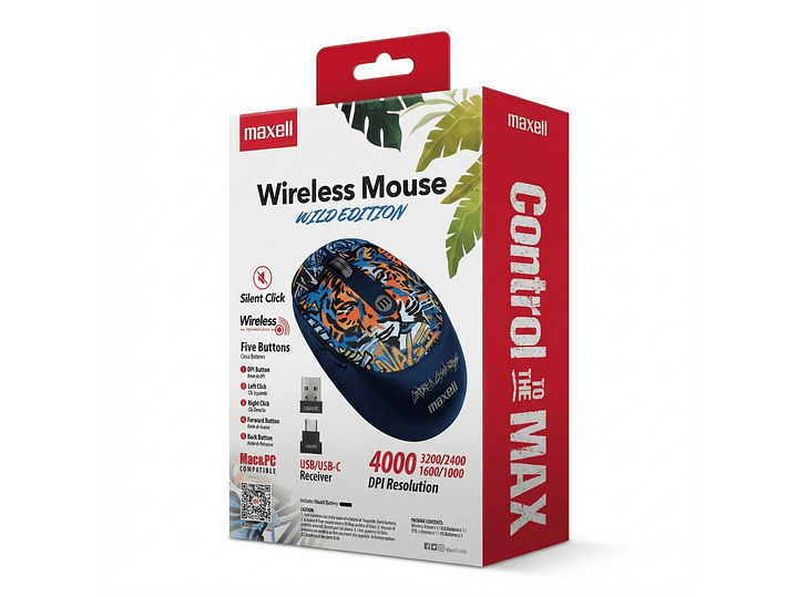 Mouse Inalámbrico Maxell Wild Tigre 4000dpi Usb/usb-c 5