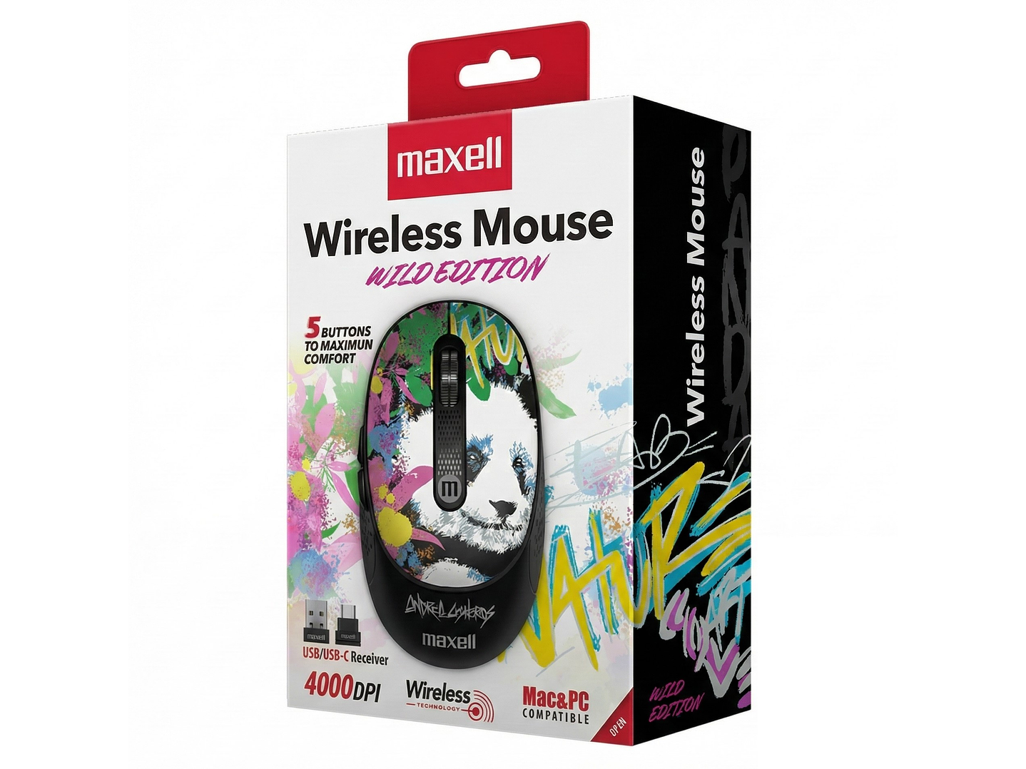 Mouse Inalámbrico Maxell Wild Panda 4000dpi Usb/usb-c 5