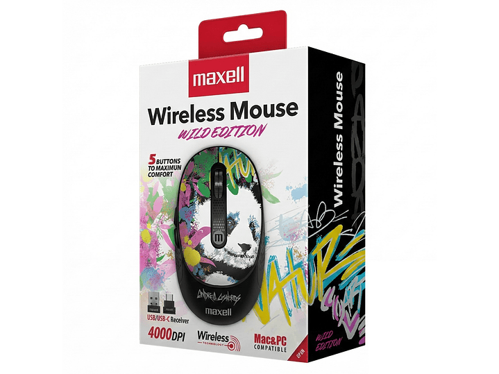 Mouse Inalámbrico Maxell Wild Panda 4000dpi Usb/usb-c 5