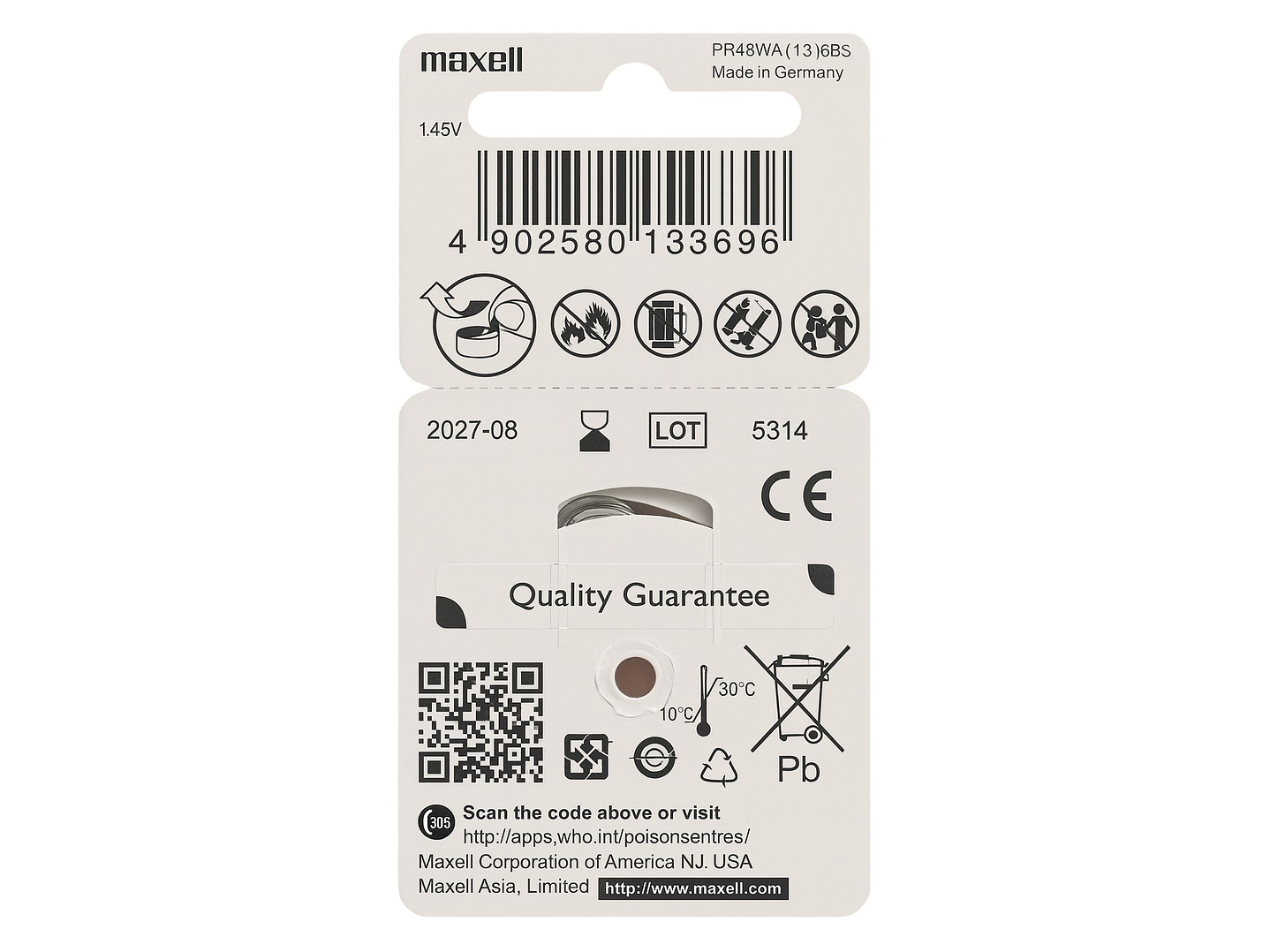 Pack 6 Pilas Para Audífonos Maxell 13 Auditivas 2