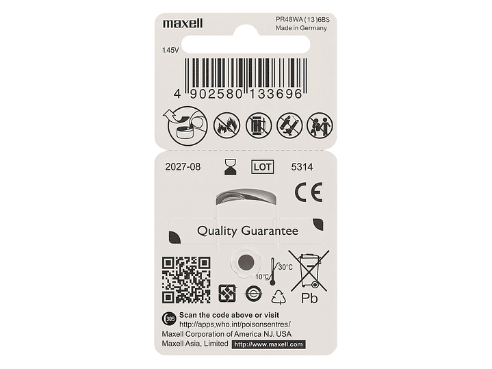 Pack 6 Pilas Para Audífonos Maxell 13 Auditivas 2