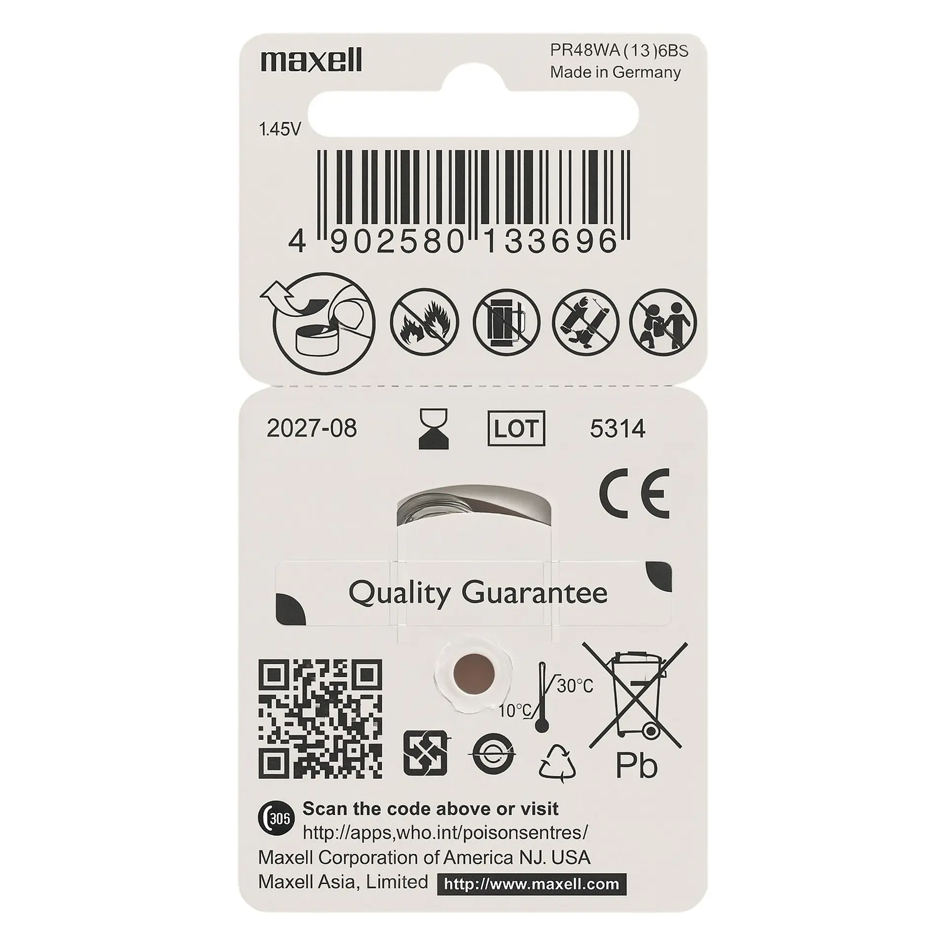 Pack 6 Pilas Para Audífonos Maxell 13 Auditivas 2