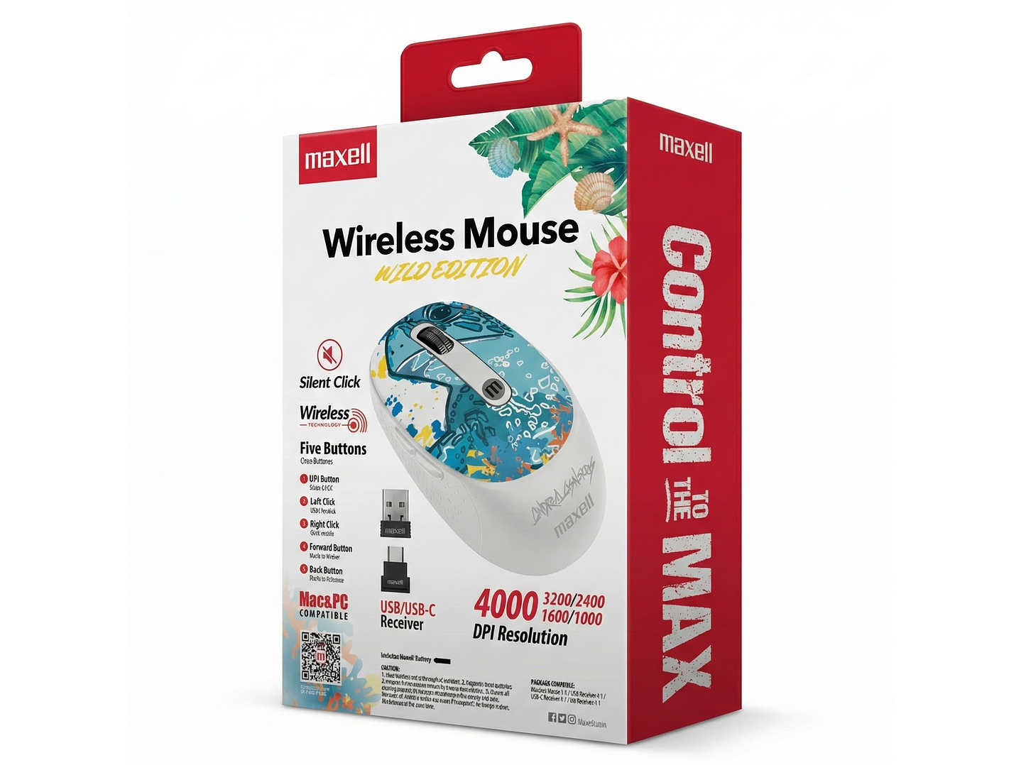 Mouse Inalámbrico Maxell Wild Tortuga 4000dpi Usb/usb-c 3