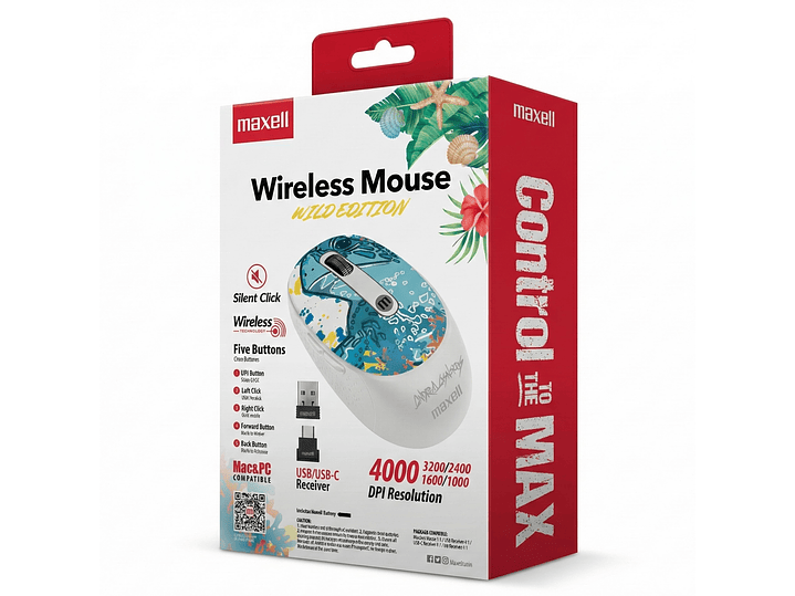 Mouse Inalámbrico Maxell Wild Tortuga 4000dpi Usb/usb-c 3