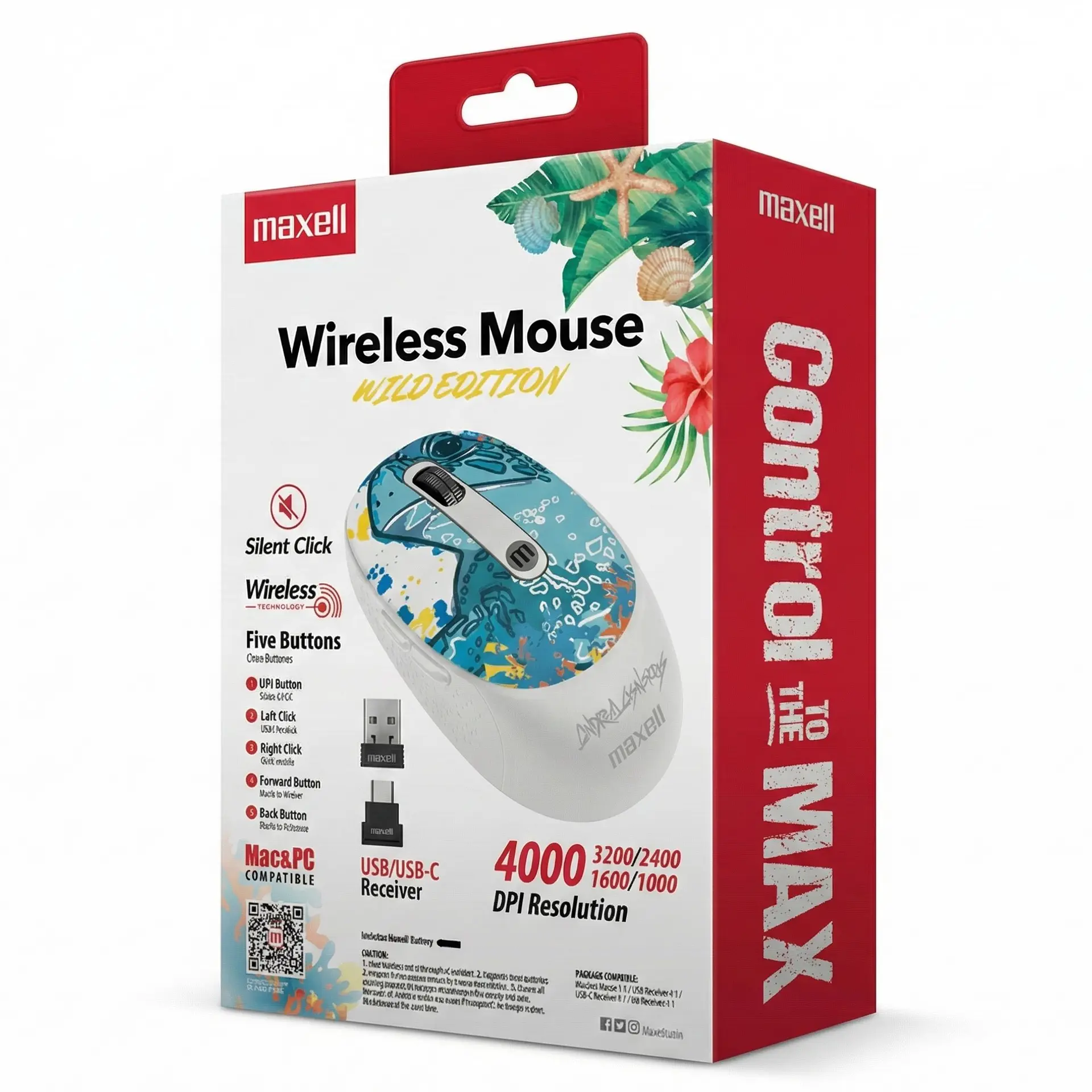 Mouse Inalámbrico Maxell Wild Tortuga 4000dpi Usb/usb-c 3