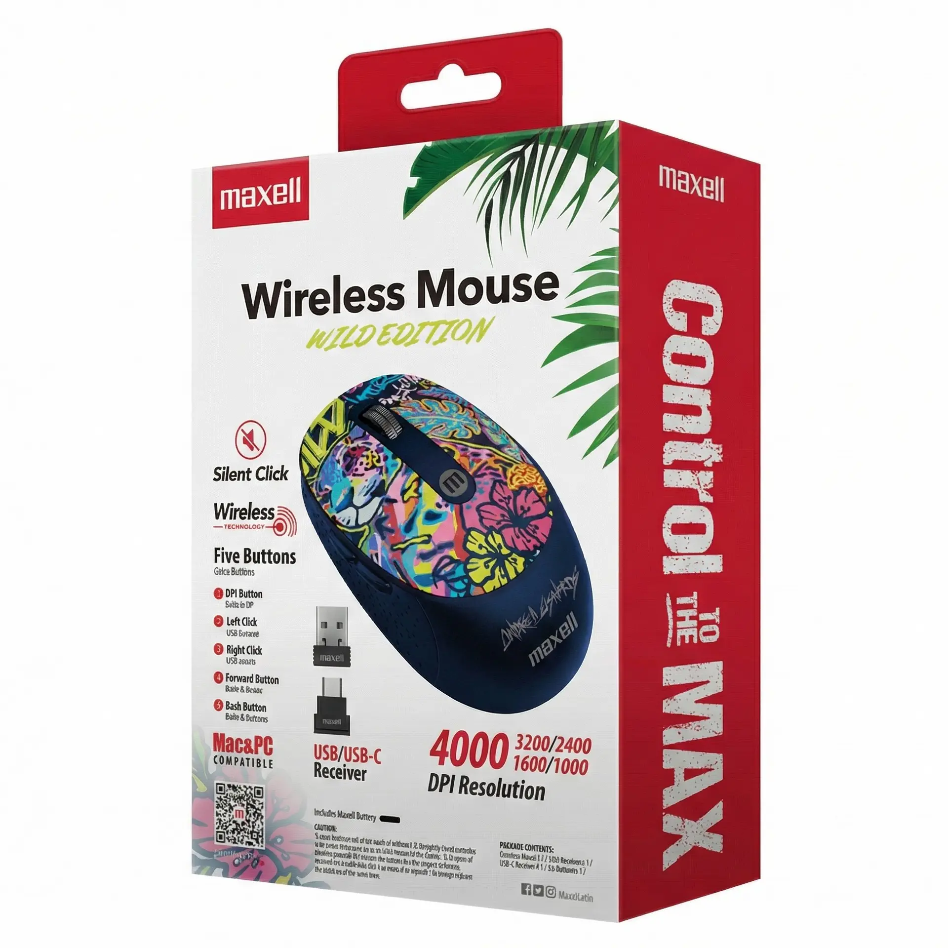 Mouse Inalámbrico Maxell Wild Jaguar 4000dpi Usb/usb-c 4