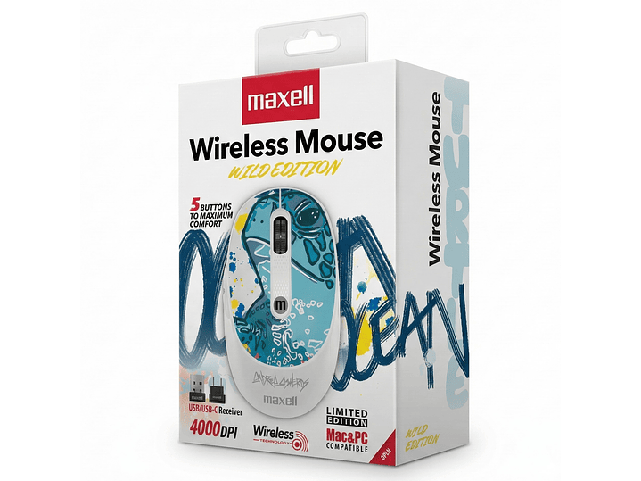 Mouse Inalámbrico Maxell Wild Tortuga 4000dpi Usb/usb-c 4