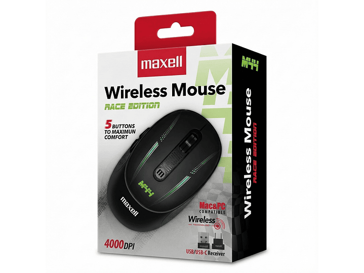 Mouse Inalámbrico Maxell Race M44 4000dpi Usb/usb-c 3