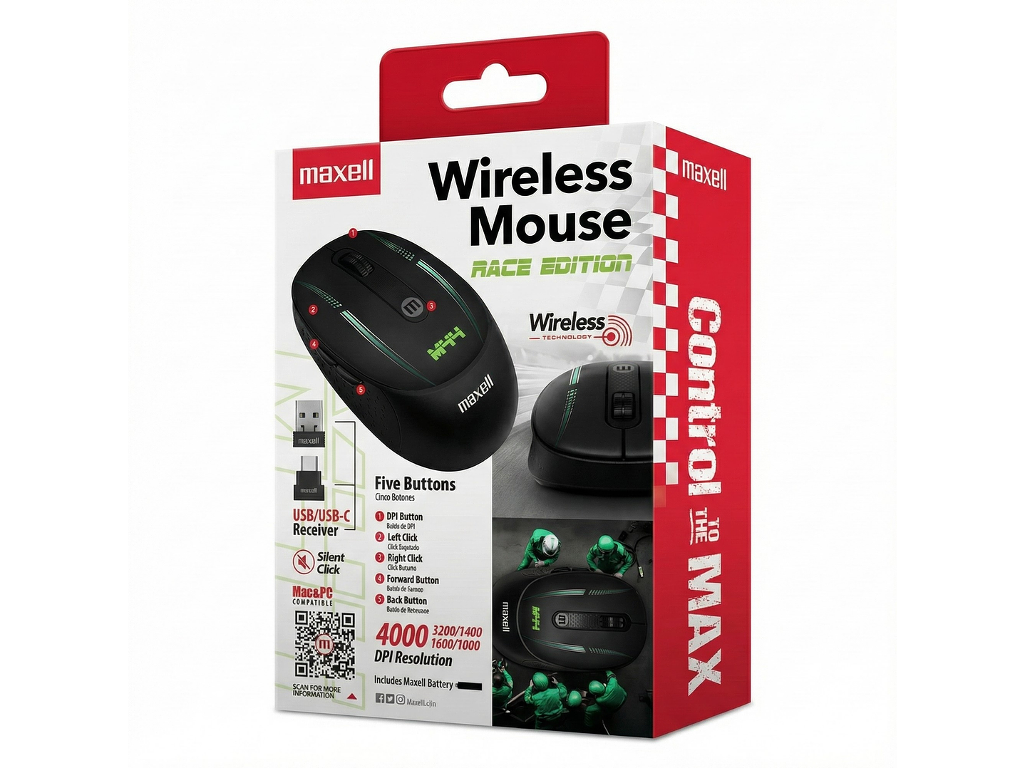 Mouse Inalámbrico Maxell Race M44 4000dpi Usb/usb-c 4