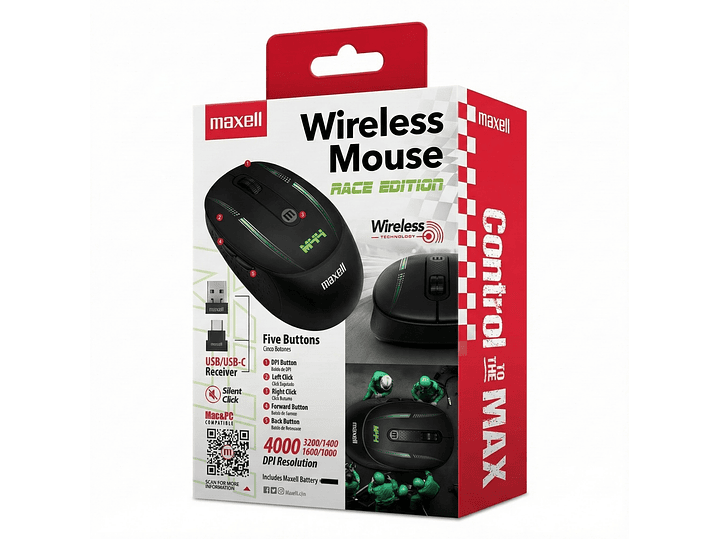 Mouse Inalámbrico Maxell Race M44 4000dpi Usb/usb-c 4