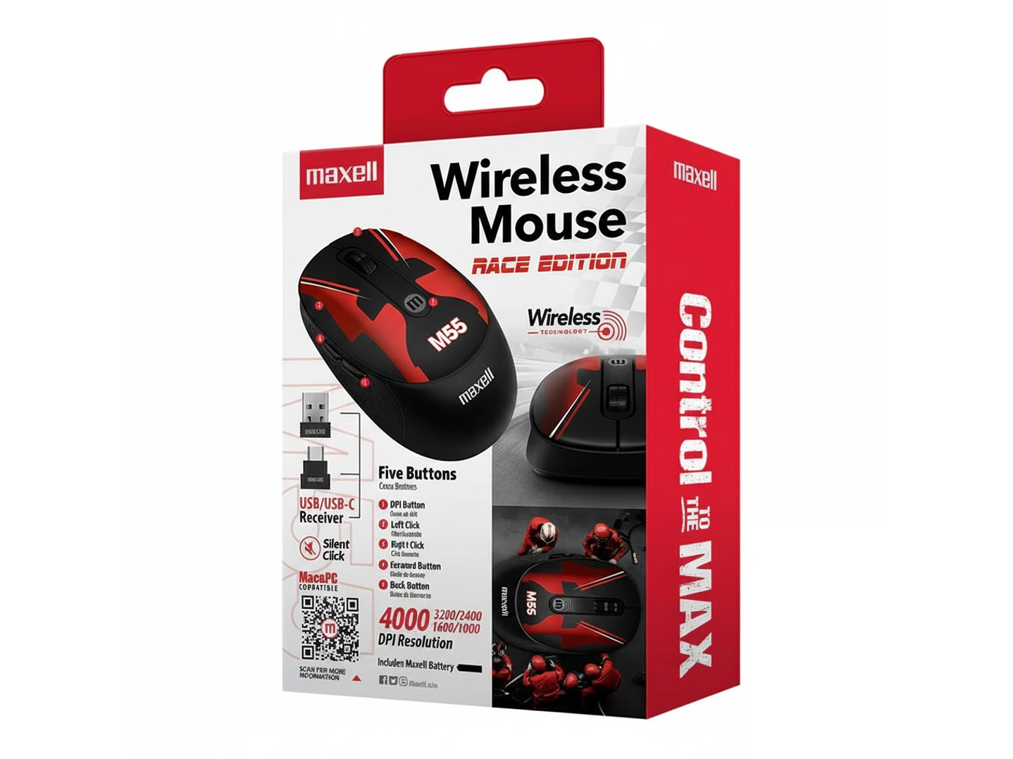 Mouse Inalámbrico Maxell Race M55 4000dpi Usb/usb-c 4
