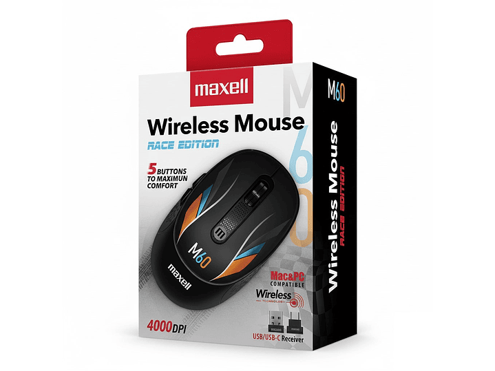 Mouse Inalámbrico Maxell Race M60 4000dpi Usb/usb-c 3