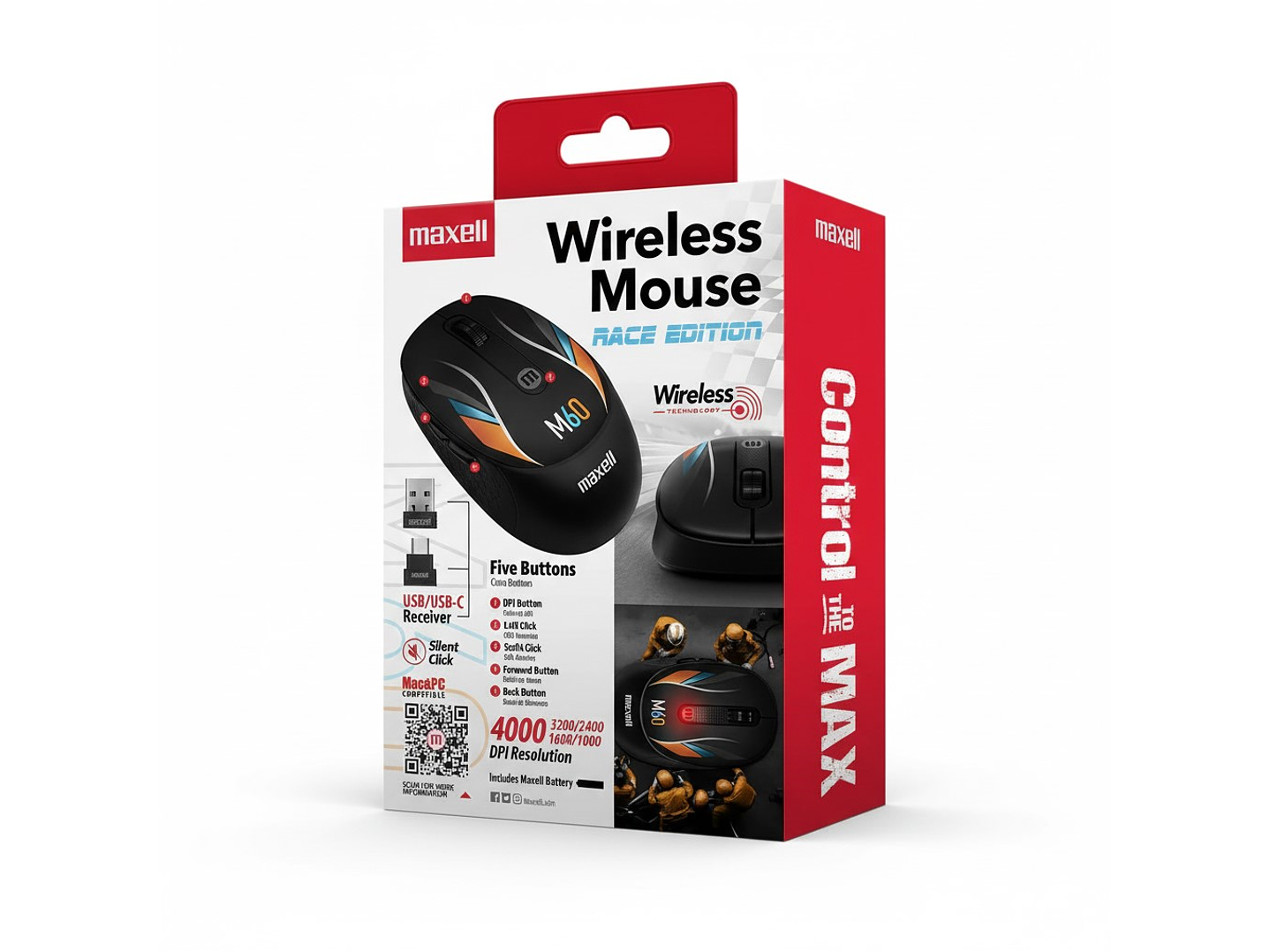 Mouse Inalámbrico Maxell Race M60 4000dpi Usb/usb-c 4