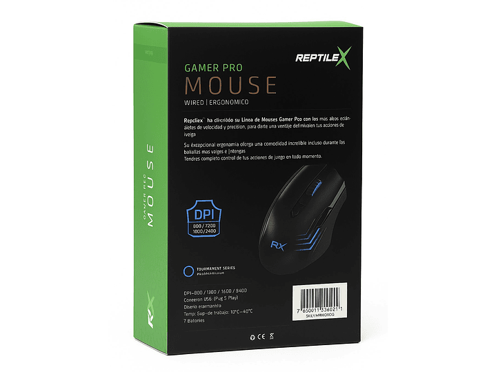 Mouse Gamer ReptileX RX0047 2400 dpi Retroiluminado 6