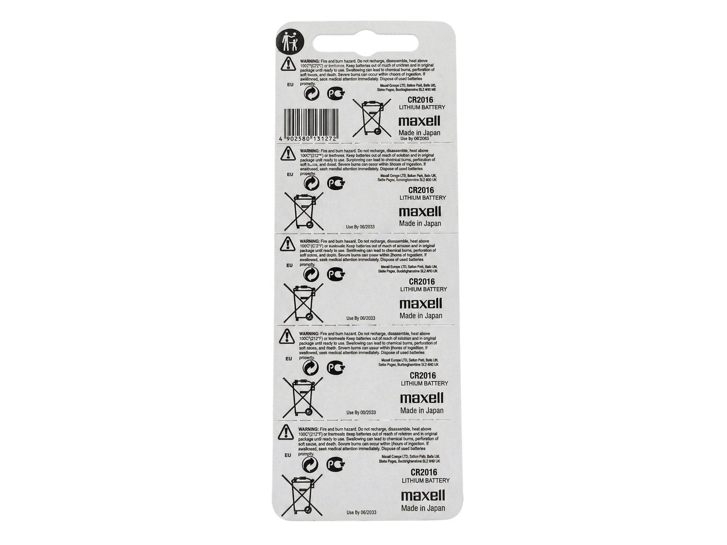 Pack 5 Pilas CR 2016 3v Maxell Tipo Botón Holograma 2