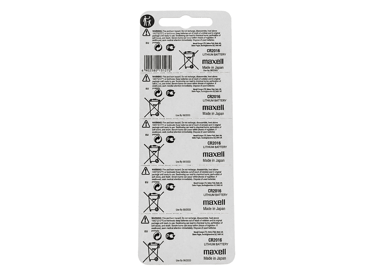 Pack 5 Pilas CR 2016 3v Maxell Tipo Botón Holograma 2