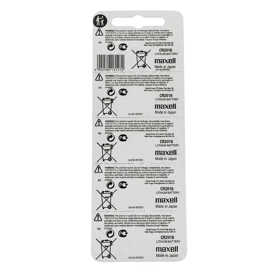 Pack 5 Pilas CR 2016 3v Maxell Tipo Botón Holograma 2