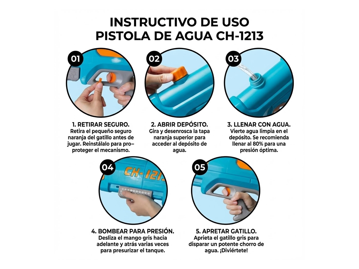 Juguete Pistola Lanza Agua Doble Chorro 400ml DBG1604BL 5