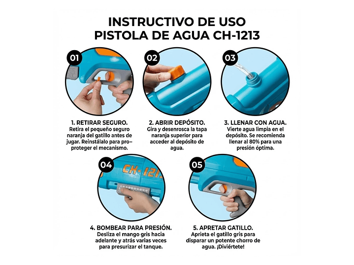 Juguete Pistola Lanza Agua Doble Chorro 400ml DBG1604BL 5