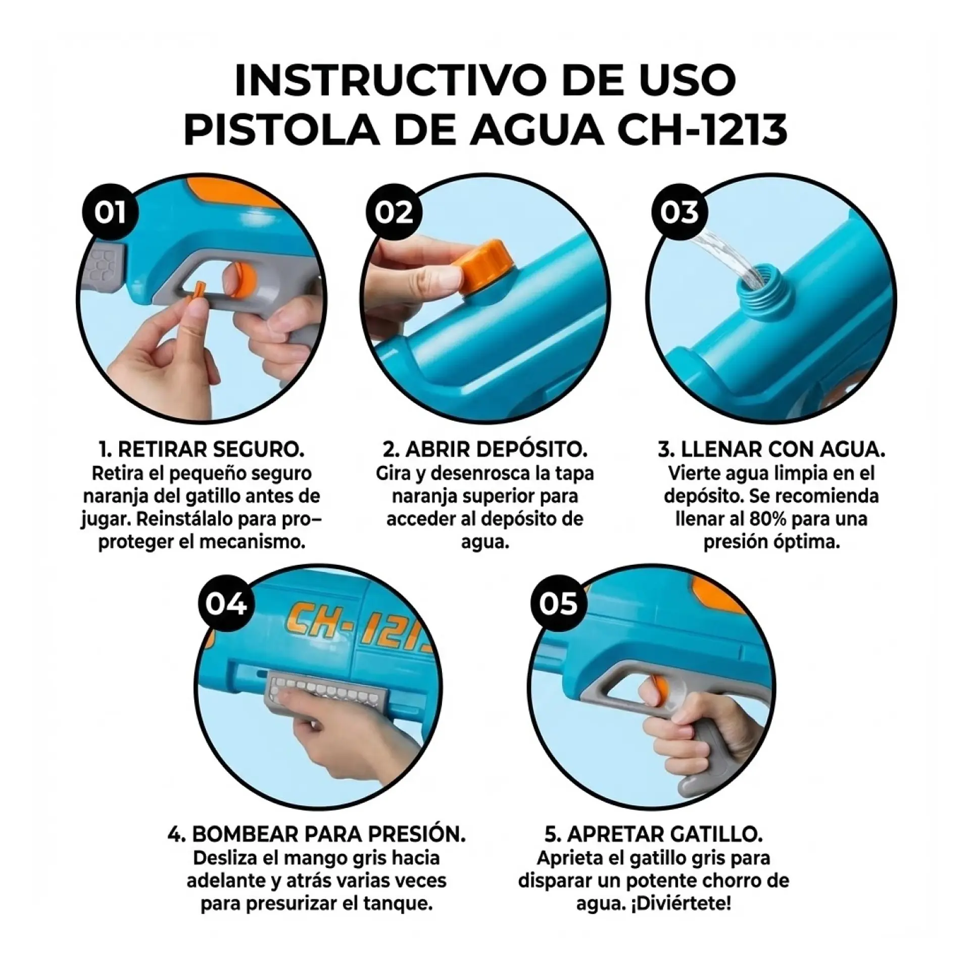 Juguete Pistola Lanza Agua Doble Chorro 400ml DBG1604BL 5