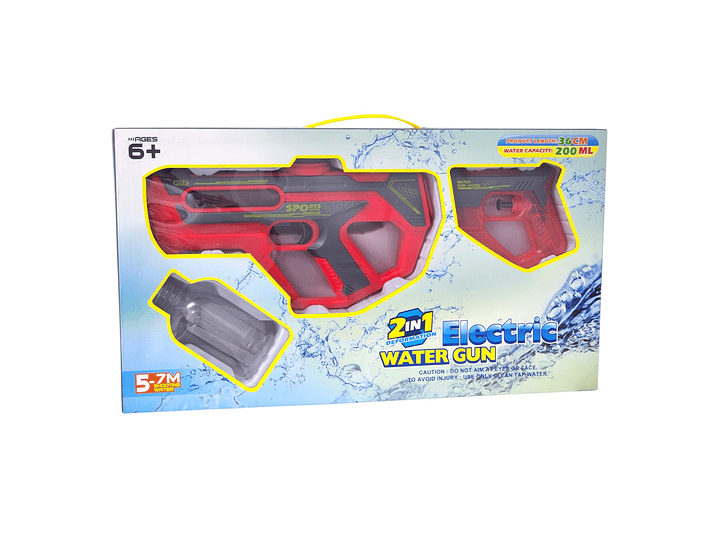Juguete Pistola Lanza Agua 2 En 1 Recargable DBG1658R Rojo 8