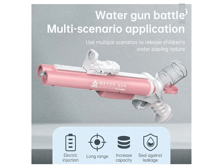 Juguete Pistola Lanza Agua Eléct Doble Cañon DBG1656P Rosa 5