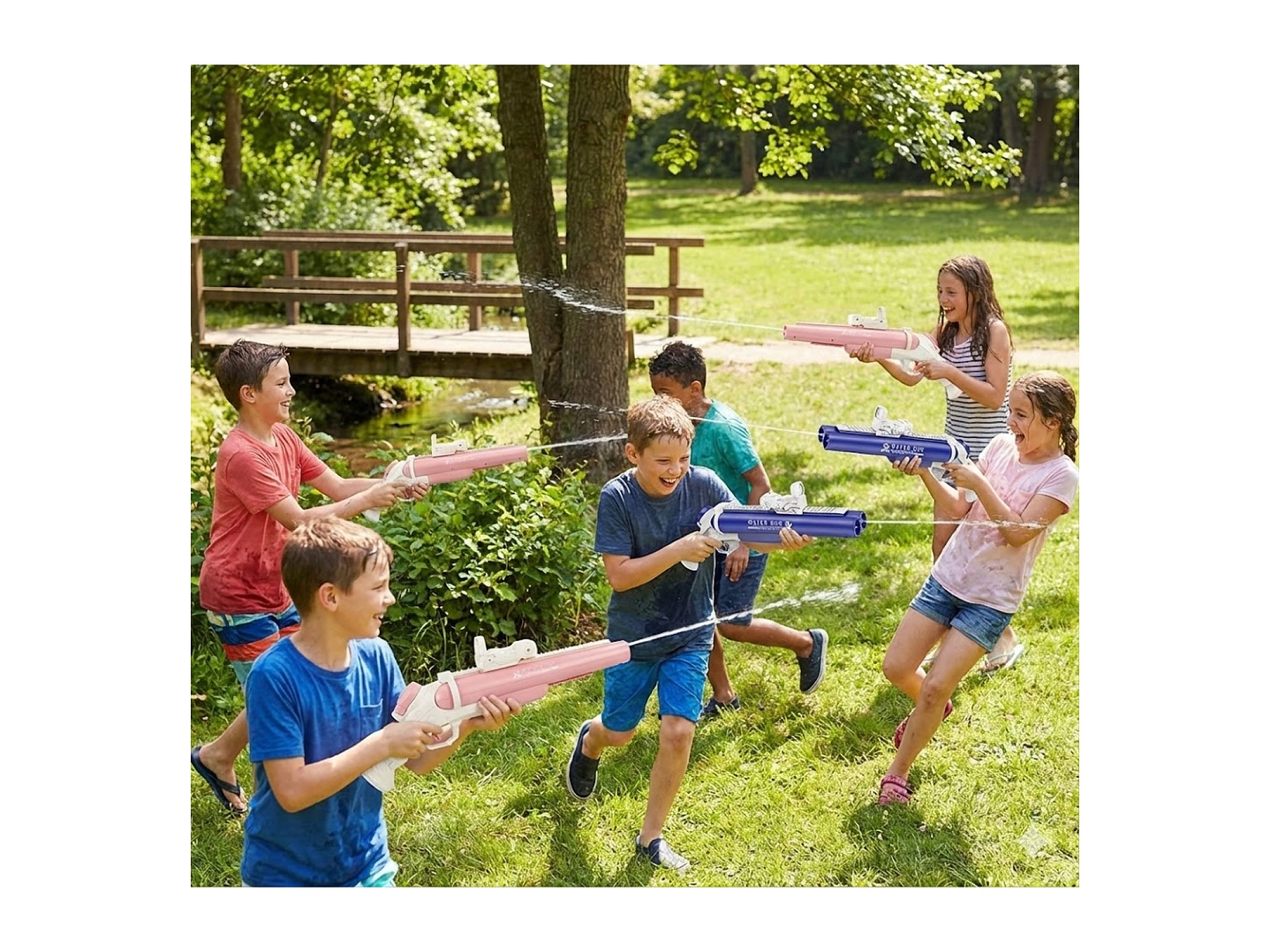 Juguete Pistola Lanza Agua Eléct Doble Cañon DBG1656P Rosa 6