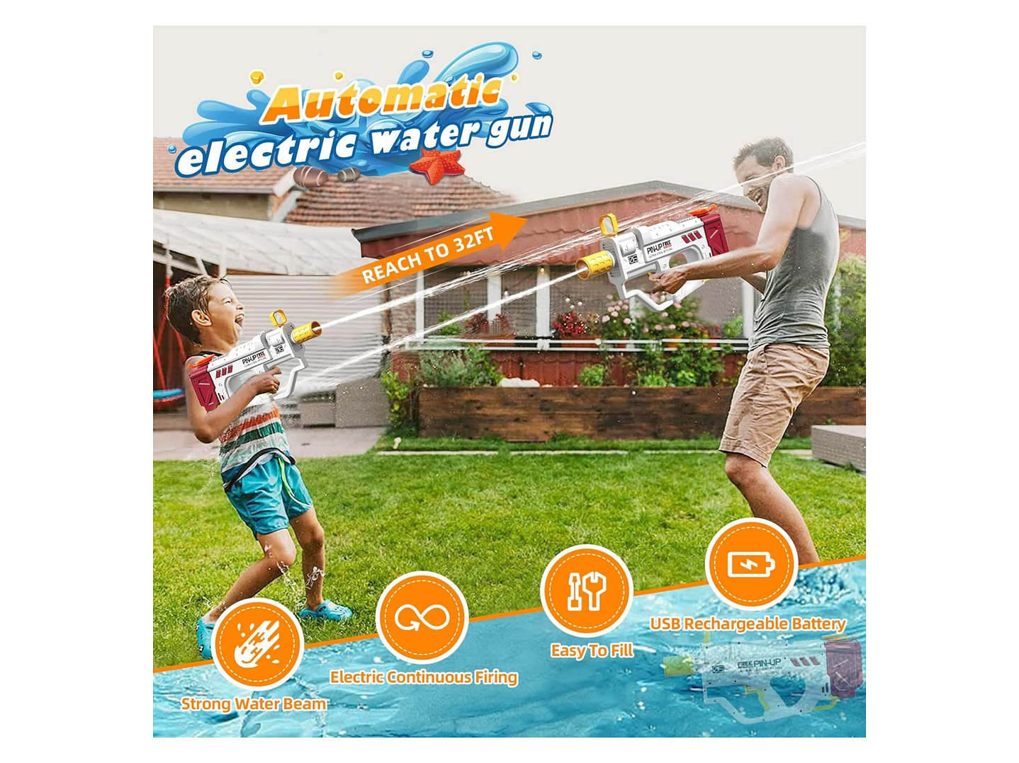 Juguete Pistola de Agua Eléctrica Uzi Recargable DBG1659 6