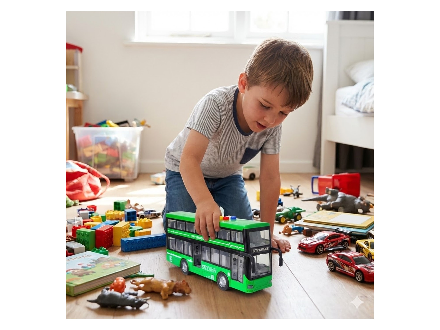 Juguete Autobús Dos Pisos Luces Sonidos 1:16 DBG1680G Verde 6