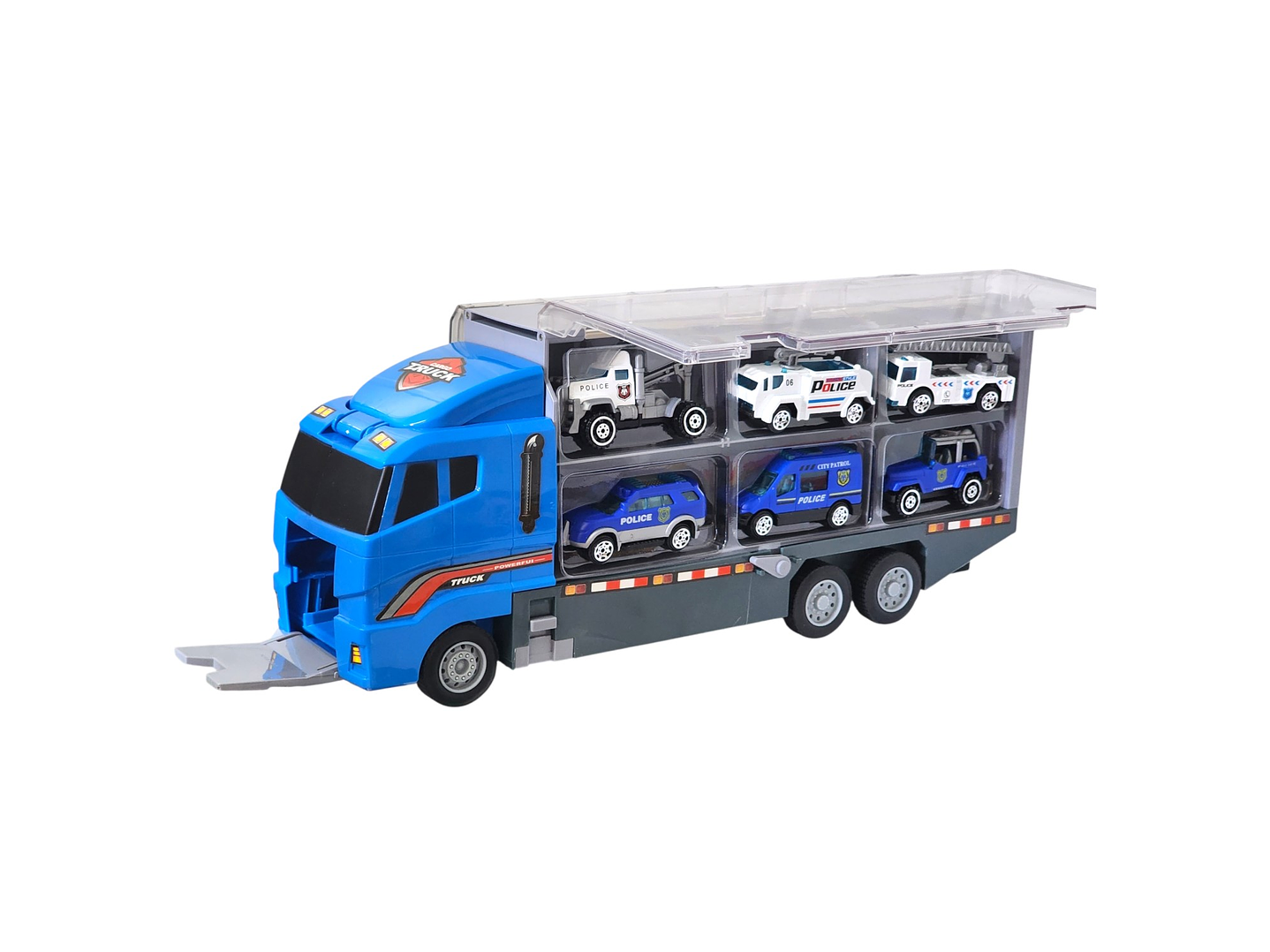 Juguete Camión Transporte Policial Fricción 6 Autos DBG1611 2