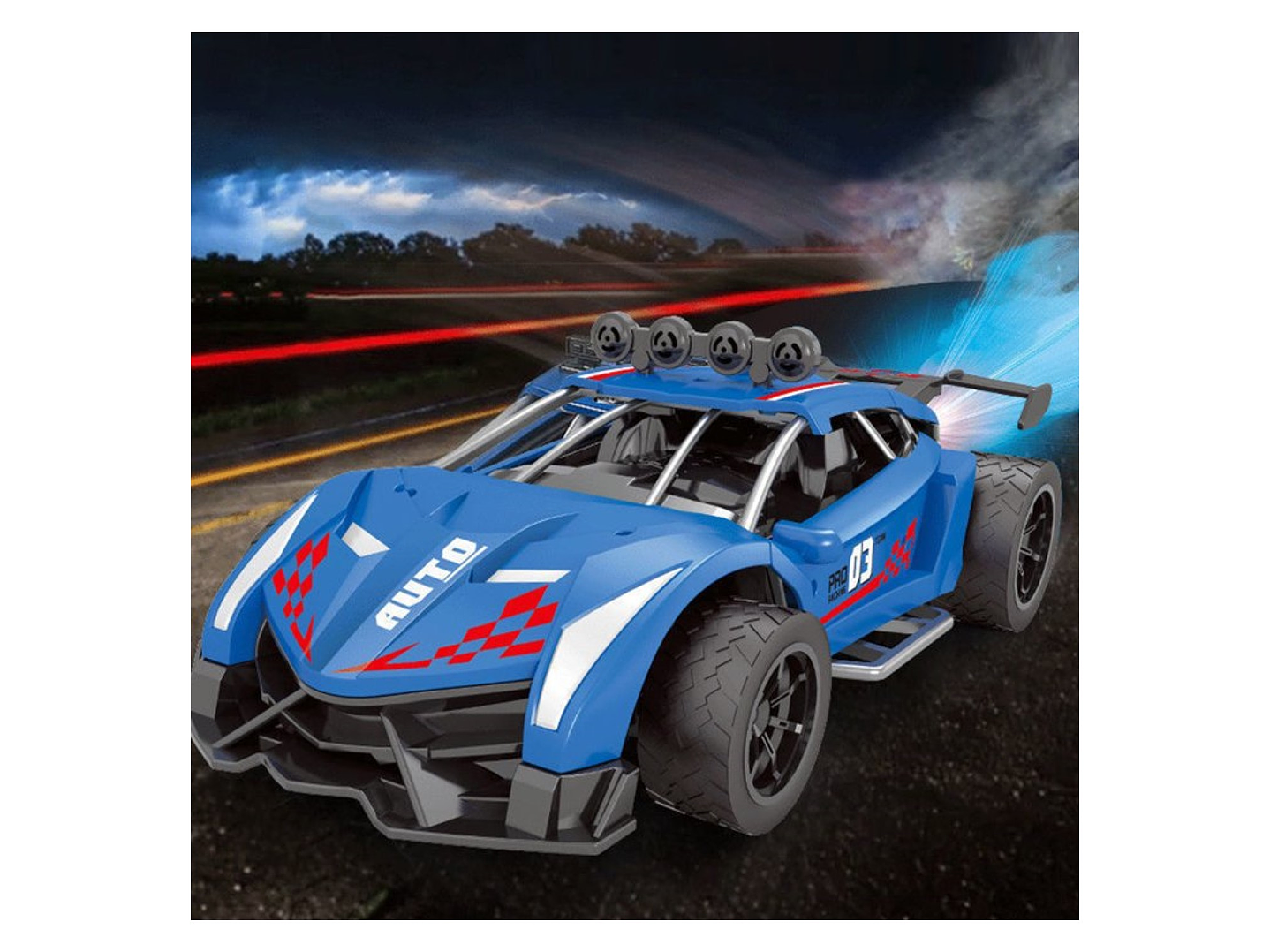 Auto de Carrera RC Luces Música Lanza Vapor DBG1579BL Azul 6