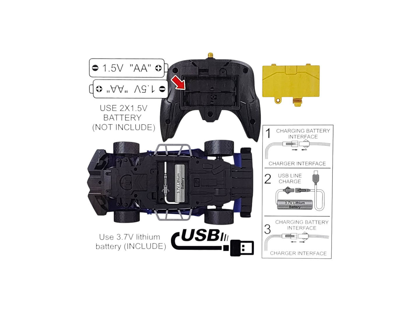 Auto de Carrera RC Luces Música Lanza Vapor DBG1579BL Azul 7