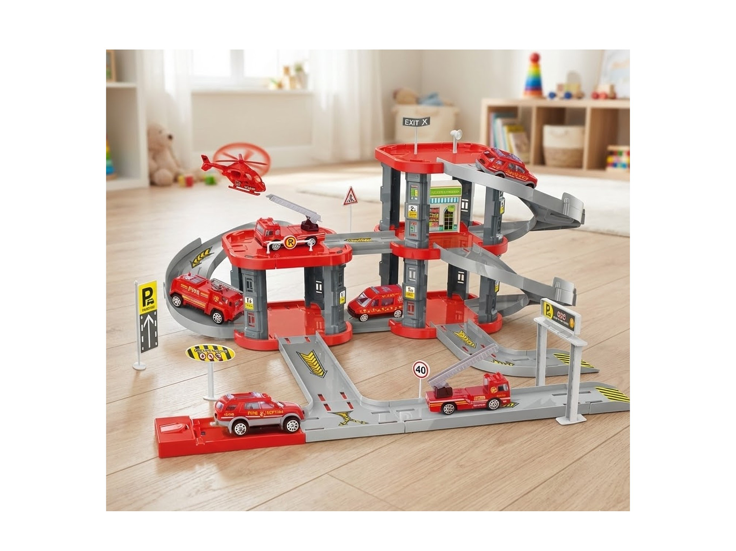 Set Armable Mini Parking Garage de Bombero con Autos DBG1704 4
