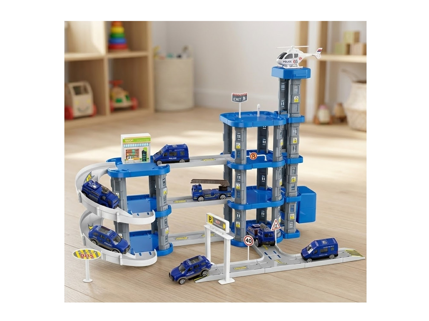 Set Armable Pista Autos 3 Niveles Garaje de Policía DBG1703 5