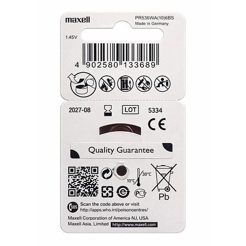 Pack 6 Pilas Para Audífonos Maxell 10 Auditivas