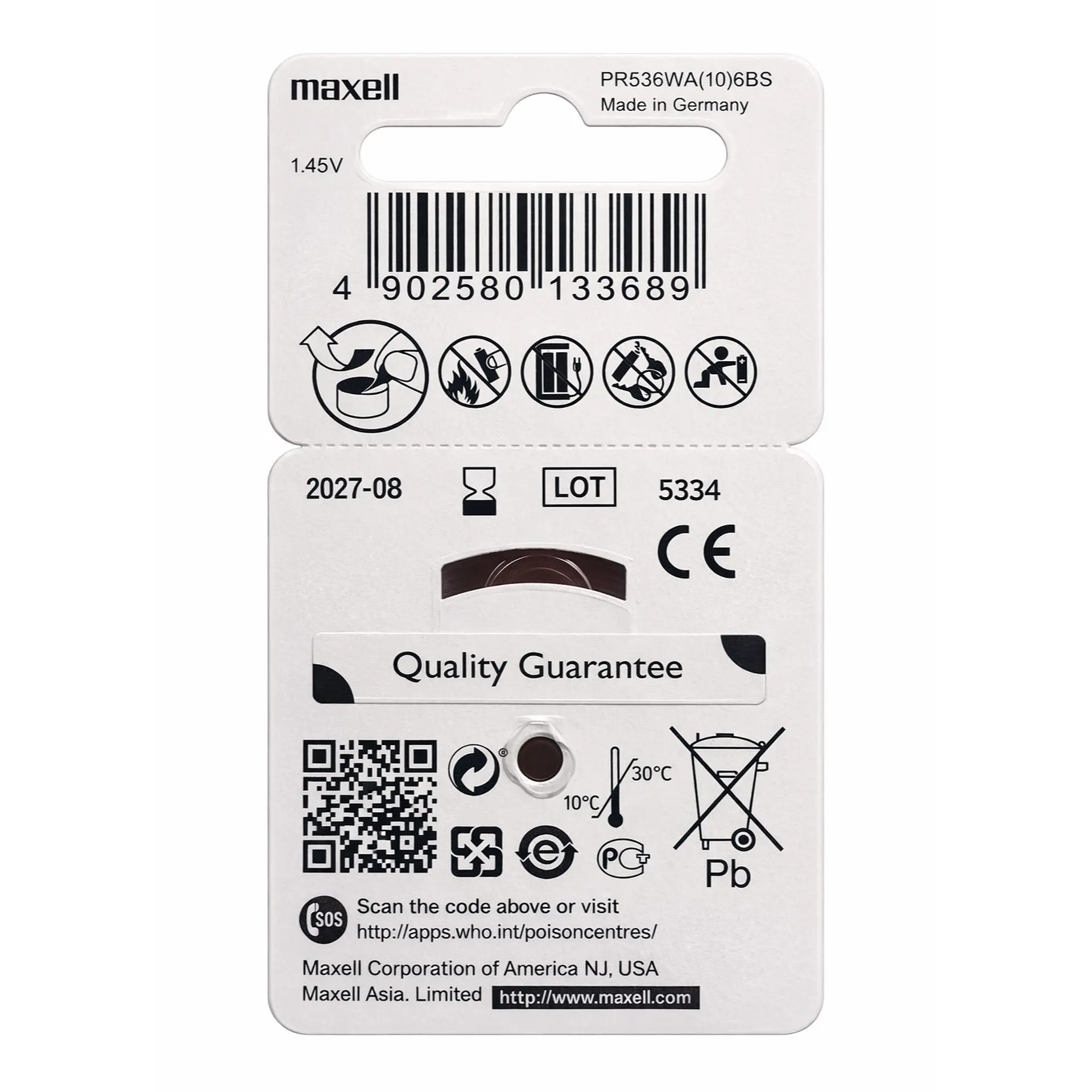 Pack 6 Pilas Para Audífonos Maxell 10 Auditivas 2