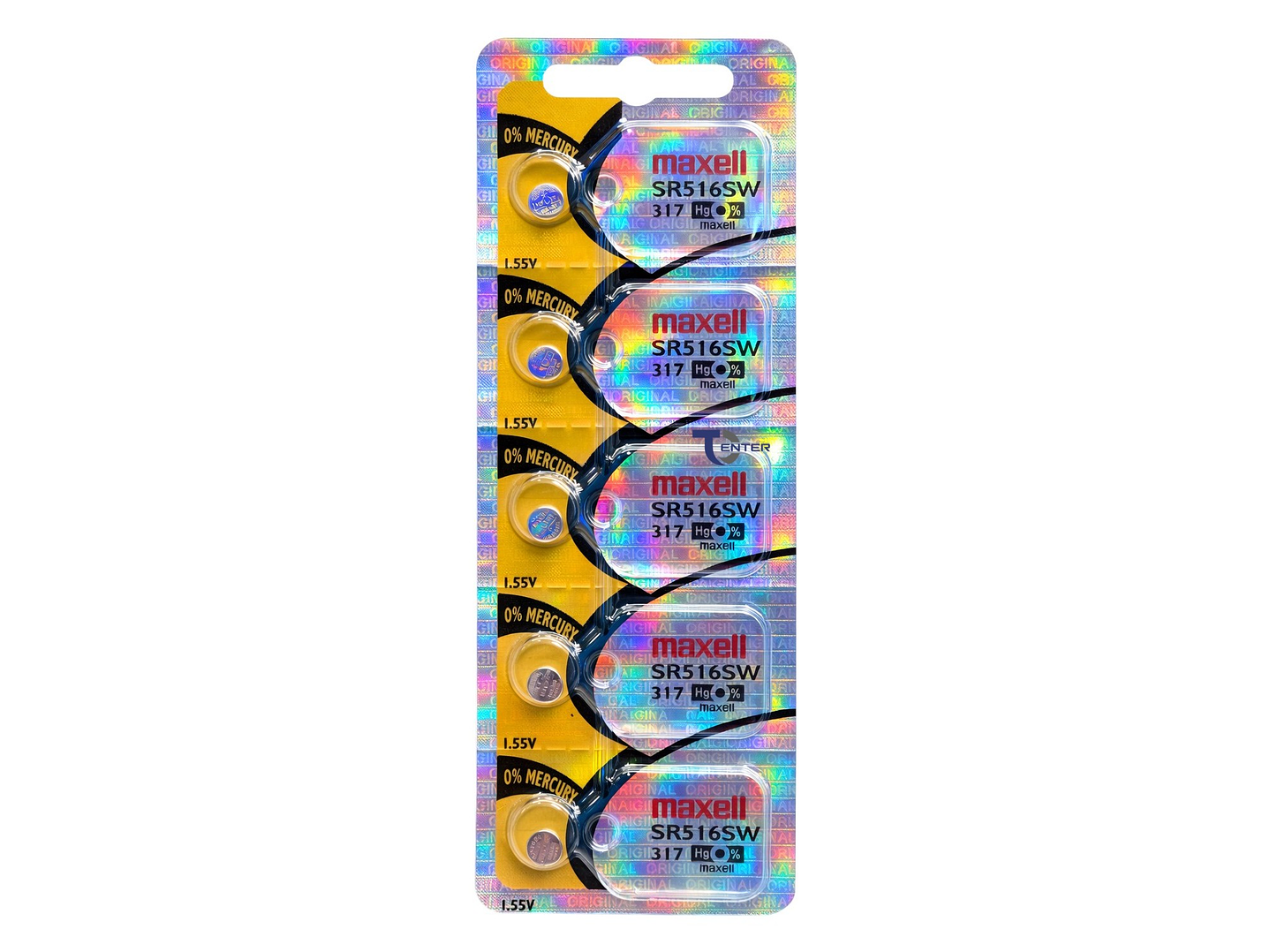 Pack 5 Pilas SR516SW (317) 1.55v Maxell Tipo Botón Holograma	 1