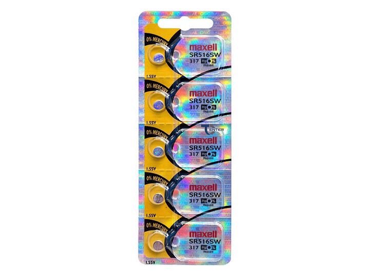 Pack 5 Pilas SR516SW (317) 1.55v Maxell Tipo Botón Holograma	 1