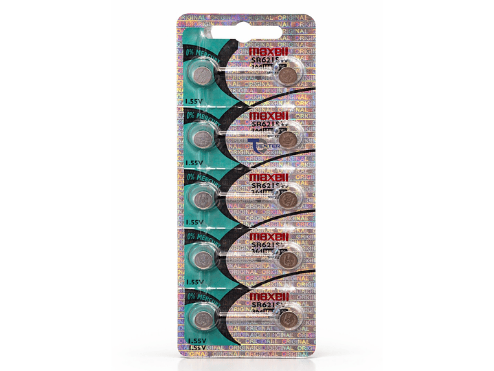 Pack 10 Pilas SR621SW (364) 1.55v Maxell Tipo Botón Holograma	 1