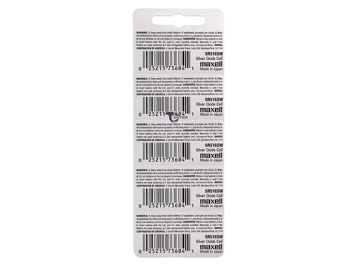 Pack 5 Pilas SR516SW (317) 1.55v Maxell Tipo Botón Holograma	 2