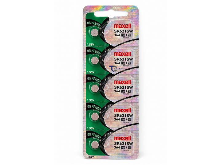Pack 5 Pilas SR621SW (364) 1.55v Maxell Tipo Botón Holograma	 1
